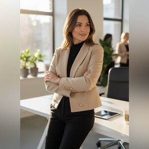 💜 Beige Blazer by Tahari with Gold Buttons XS NEW